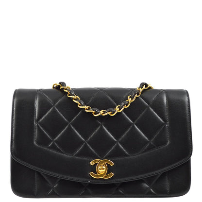 Chanel 1994-1996 Black Lambskin Small Diana Shoulder Bag