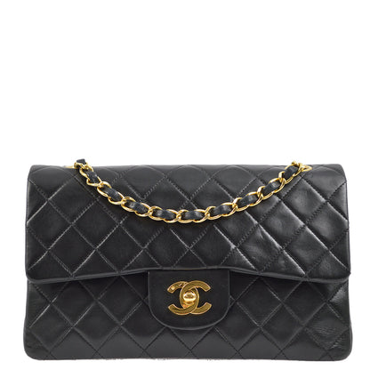 Chanel 1997-1999 Black Lambskin Small Classic Double Flap Shoulder Bag