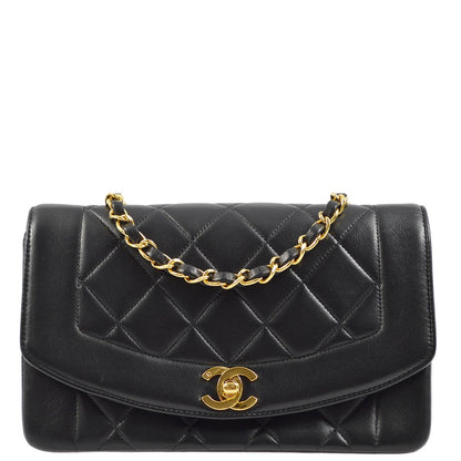 Chanel 1991-1994 Black Lambskin Small Diana Shoulder Bag