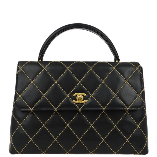 Chanel 2004-2005 Black Calfskin Wild Stitch Kelly Handbag