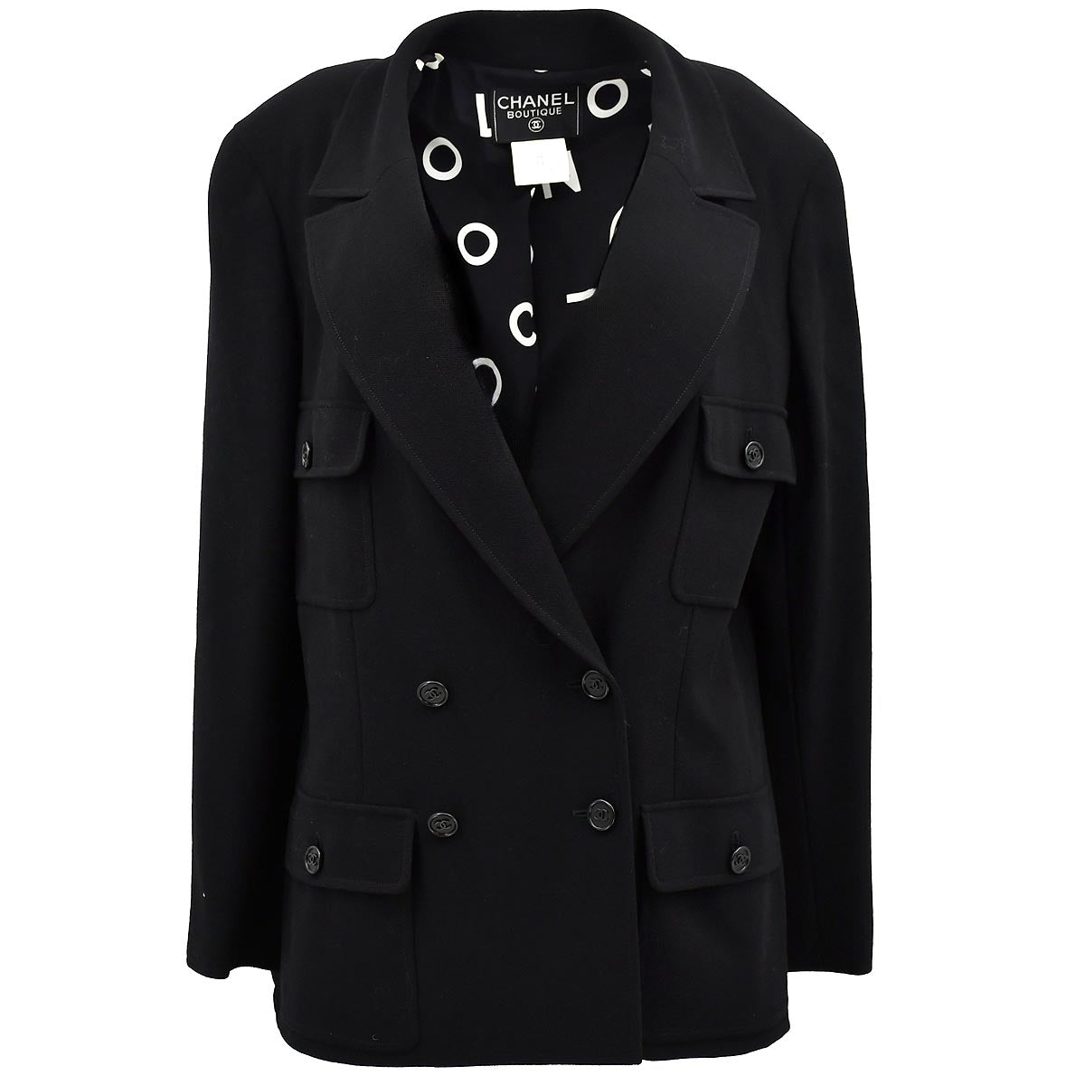 Chanel Double Breasted Jacket Black 97P #46