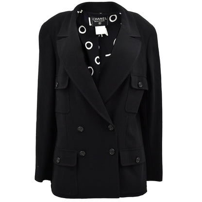 Chanel Double Breasted Jacket Black 97P #46