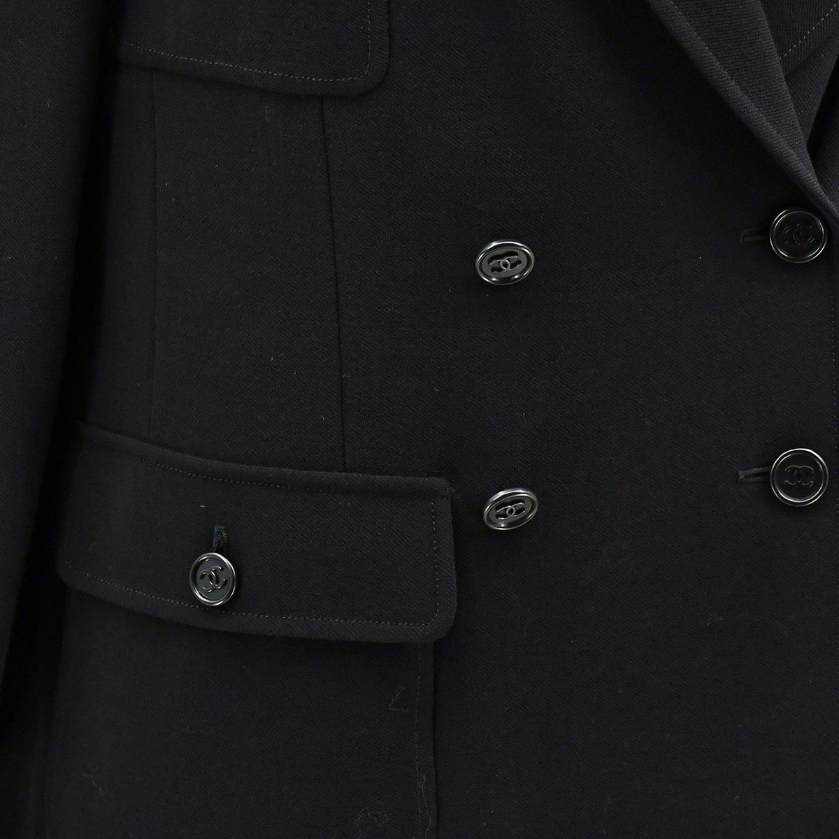 Chanel Double Breasted Jacket Black 97P #46