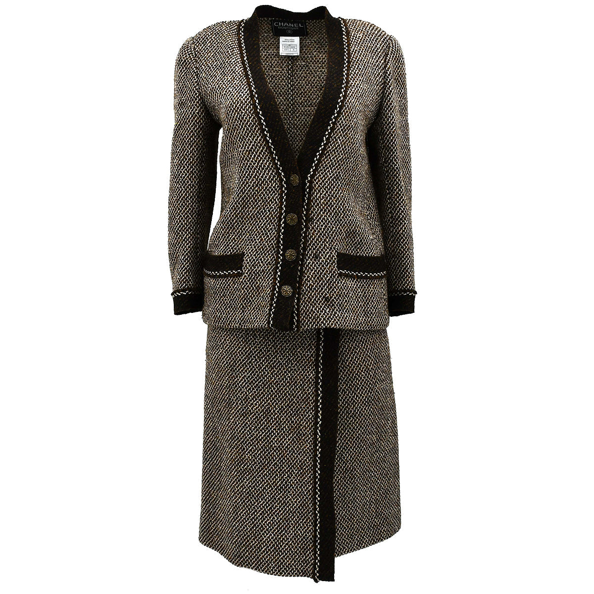 Chanel Setup Suit Jacket Skirt Brown 98A #36
