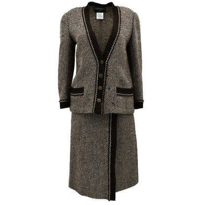 Chanel Setup Suit Jacket Skirt Brown 98A #36