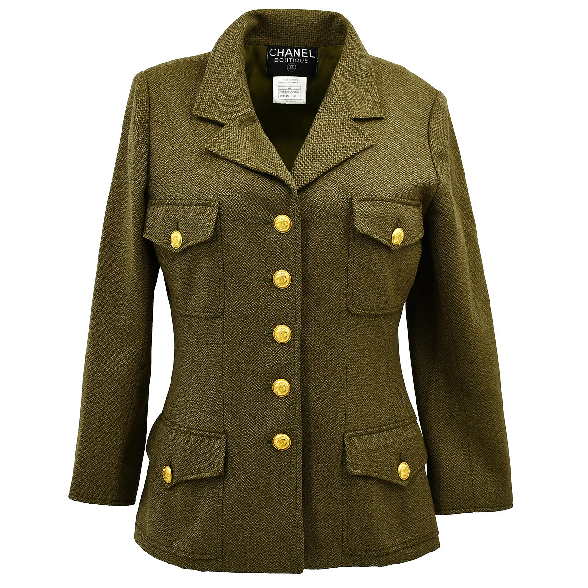 Chanel Single Breasted Jacket Khaki 96A #40