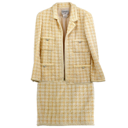 Chanel Setup Suit Jacket Skirt Ivory 96P #38 #40
