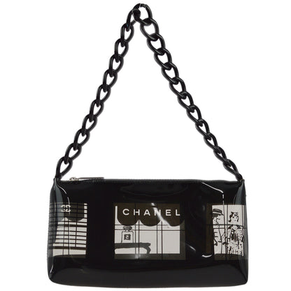 Chanel 2003-2004 Black Vinyl Window Chain Shoulder Bag
