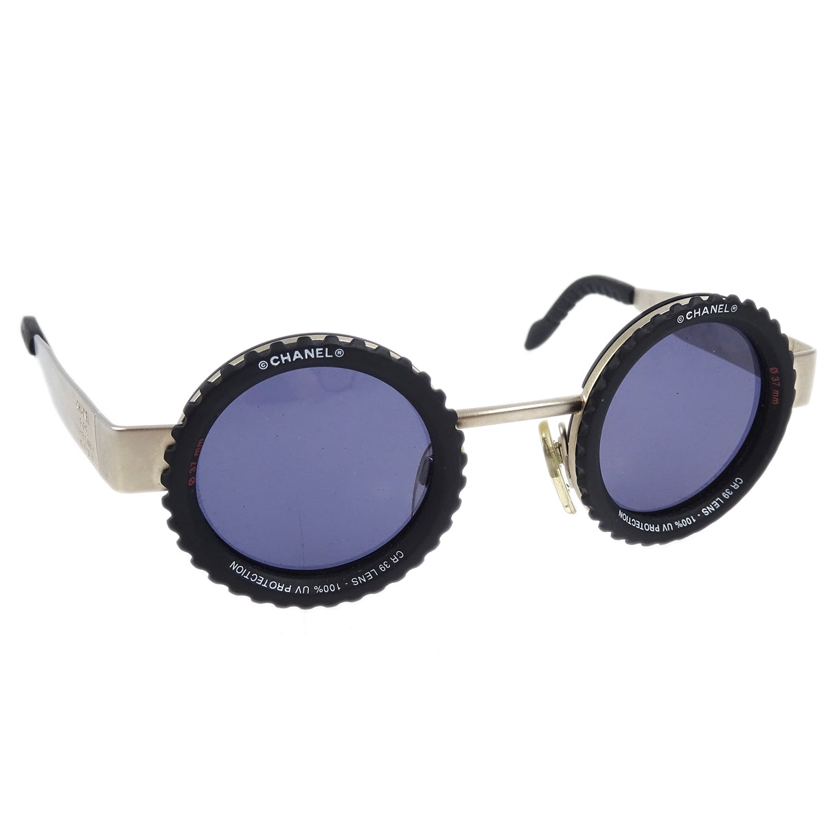Chanel Round Sunglasses Eyewear Black Small Good