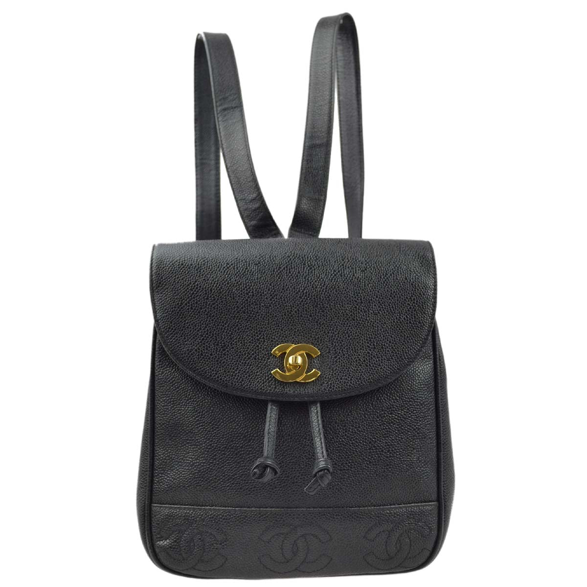 Chanel 1996-1997 Black Caviar Triple CC Backpack