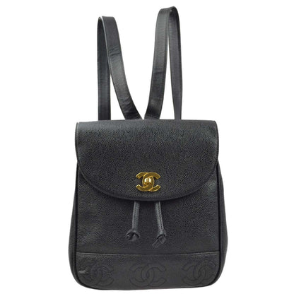Chanel 1996-1997 Black Caviar Triple CC Backpack