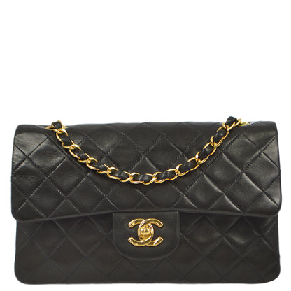 Chanel 1997-1999 Black Lambskin Small Classic Double Flap Shoulder Bag