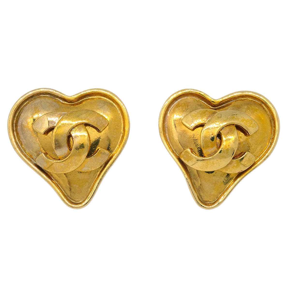 Chanel Gold Heart Earrings Clip-On 95P