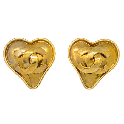 Chanel Gold Heart Earrings Clip-On 95P