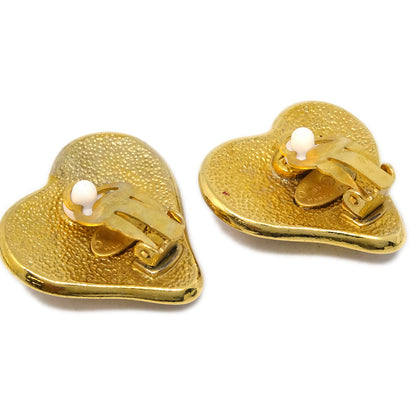 Chanel Gold Heart Earrings Clip-On 95P
