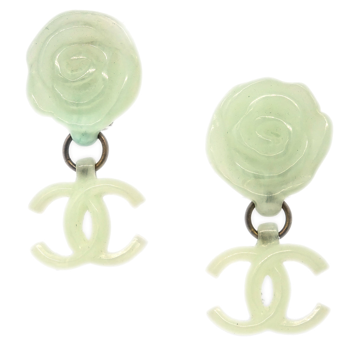Chanel Dangle Earrings Clip-On Light Green 02P