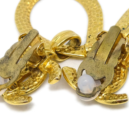 Chanel Dangle Hoop Earrings Gold Clip-On 96P