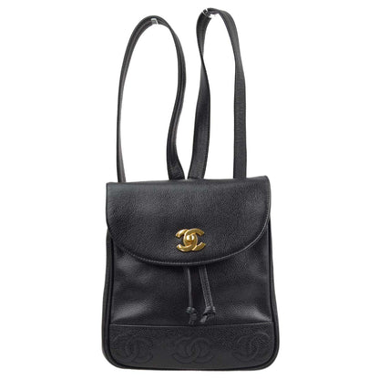 Chanel 1996-1997 Black Caviar Triple CC Backpack