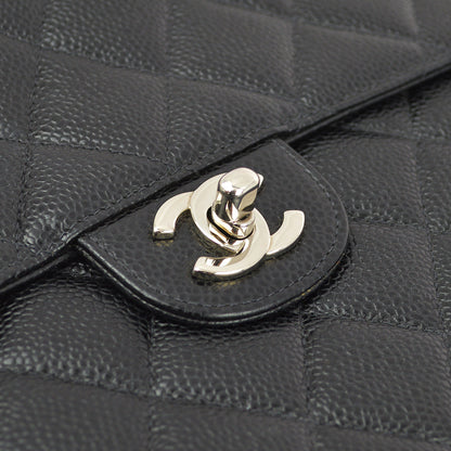Chanel 2000-2001 Black Caviar Jumbo Classic Flap Shoulder Bag