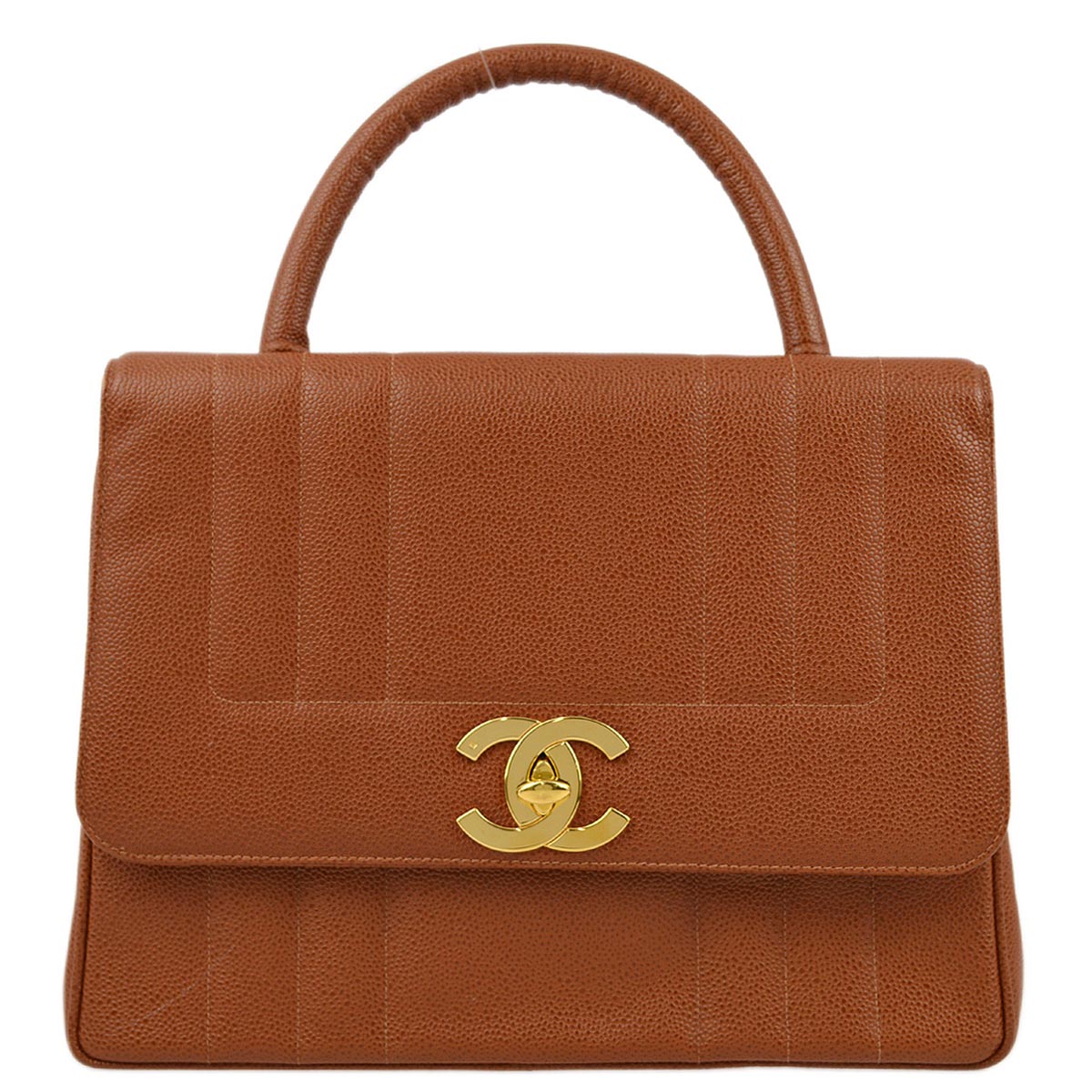 Chanel 1994-1996 Brown Caviar Mademoiselle Straight Flap Handbag