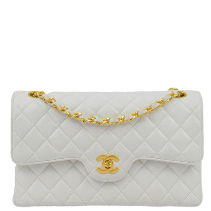 Chanel 1991-1994 White Lambskin Medium Double Flap Shoulder Bag