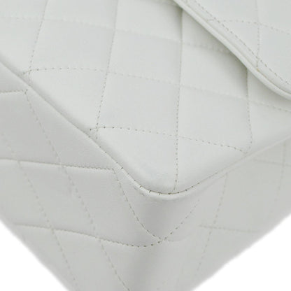 Chanel 1991-1994 White Lambskin Medium Double Flap Shoulder Bag