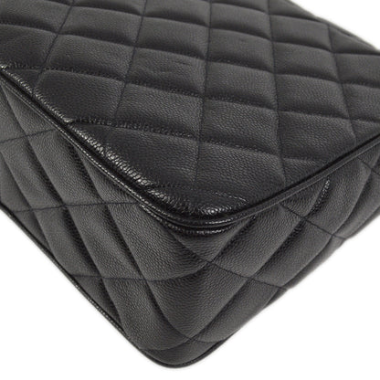 Chanel 1991-1994 Black Caviar Straight Flap Shoulder Bag