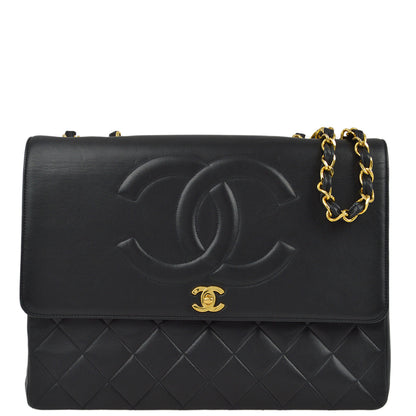 Chanel Black Lambskin Straight Flap Shoulder Bag