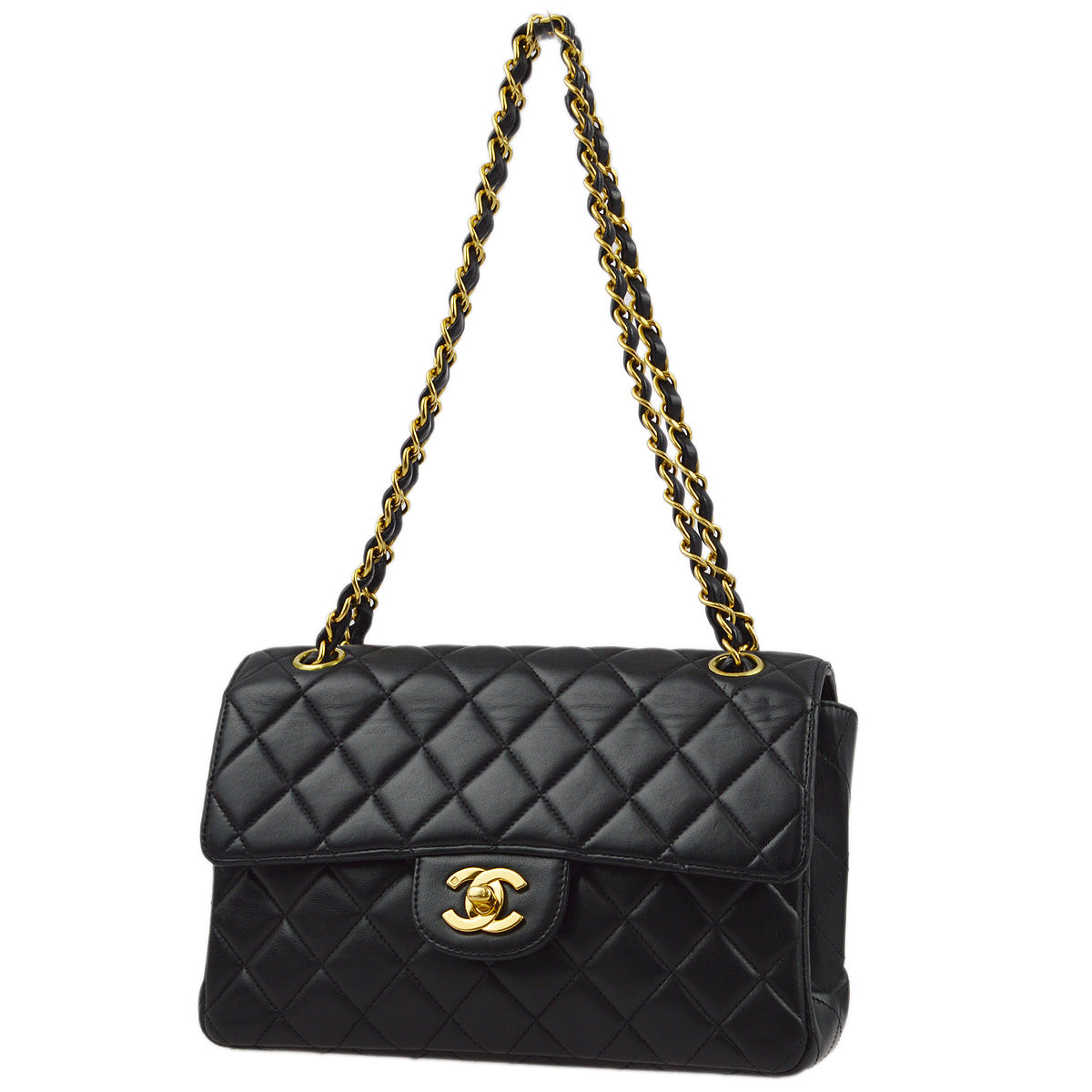 Chanel 1994-1996 Black Lambskin Double Sided Classic Flap Shoulder Bag