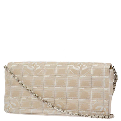 Chanel 2000-2001 Beige Jacquard Nylon East West Travel Line Shoulder Bag