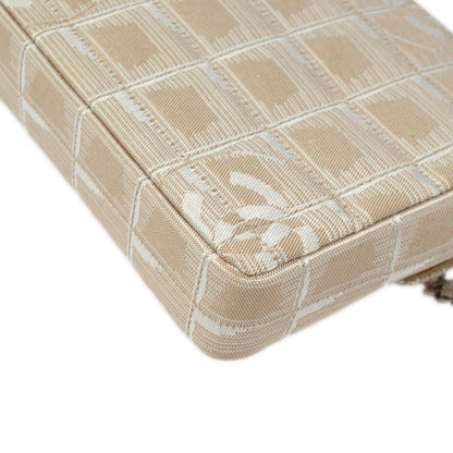 Chanel 2000-2001 Beige Jacquard Nylon East West Travel Line Shoulder Bag