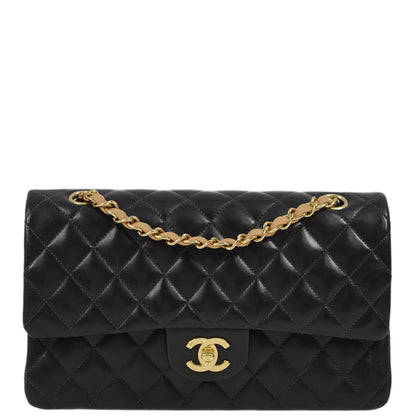 Chanel 2003-2004 Black Lambskin Medium Classic Double Flap Shoulder Bag