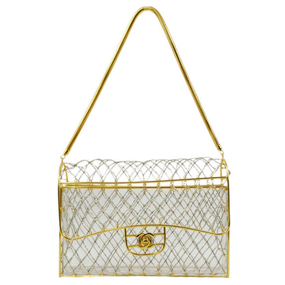 Chanel * Clear Gold Beaded Flap Shoulder Bag Medium