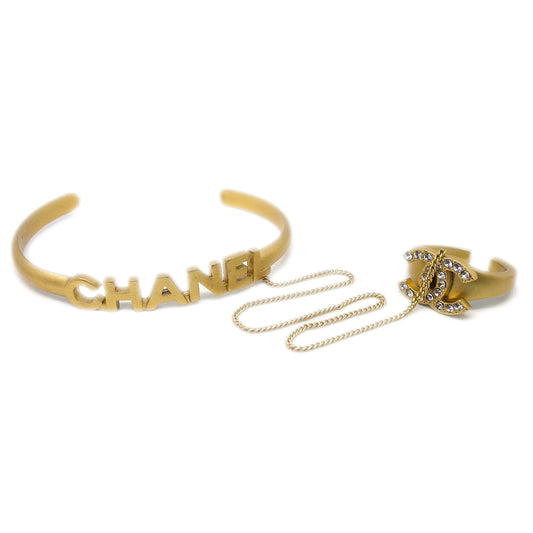 Chanel Bangle Chain Ring Rhinestone Gold #52 #12 01C