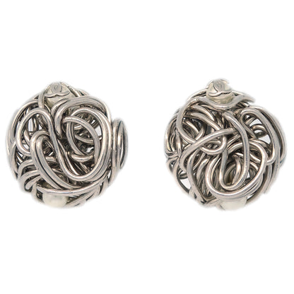 Chanel Button Earrings Clip-On Artificial Pearl Silver 97A