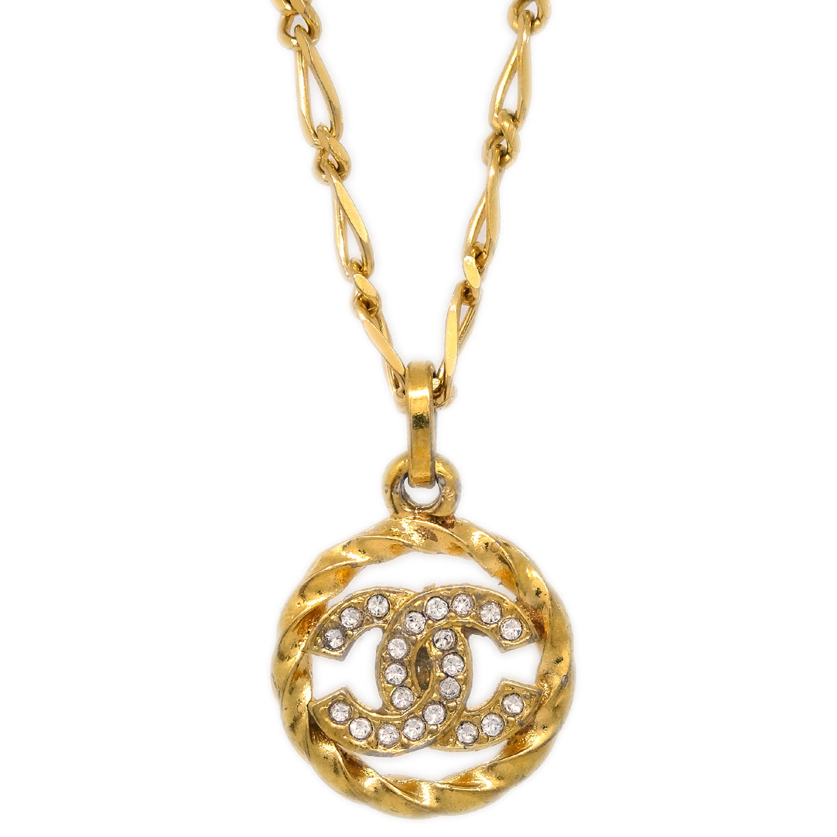 Chanel Medallion Pendant Necklace Rhinestone Gold 3438/1982