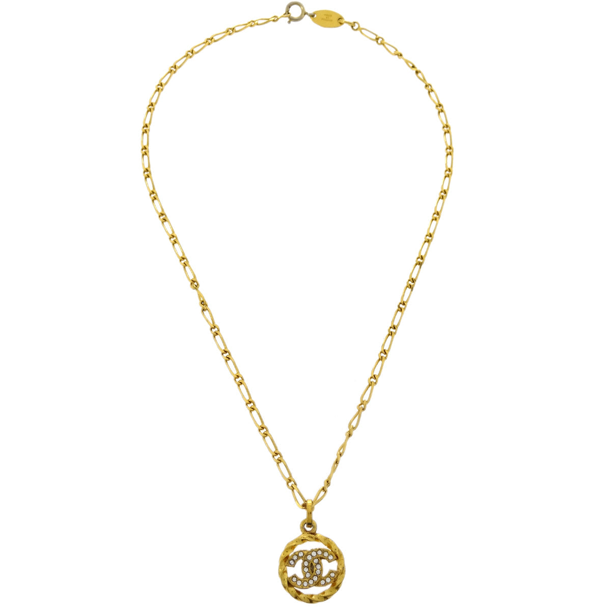 Chanel Medallion Pendant Necklace Rhinestone Gold 3438/1982