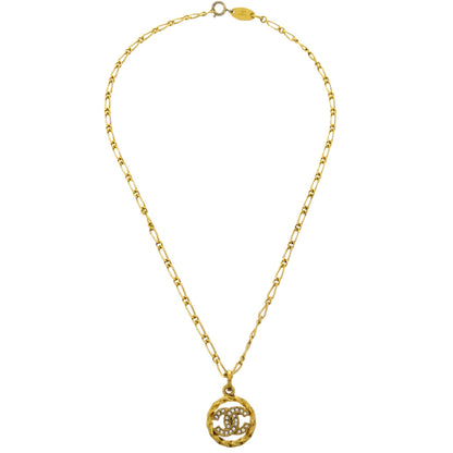 Chanel Medallion Pendant Necklace Rhinestone Gold 3438/1982
