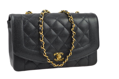 Chanel 1994-1996 Black Caviar Medium Diana Shoulder Bag