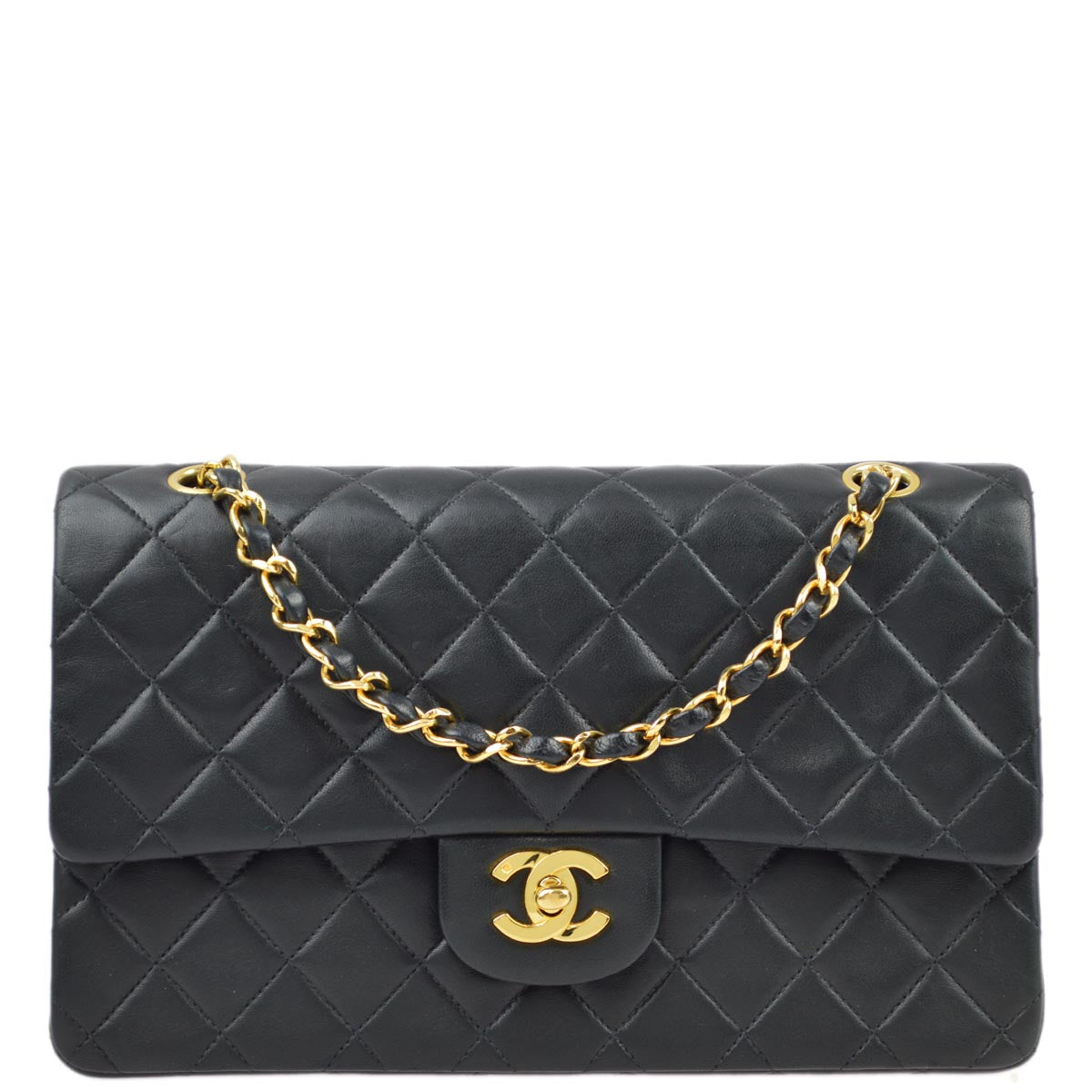 Chanel 1994-1996 Black Lambskin Medium Classic Double Flap Shoulder Bag