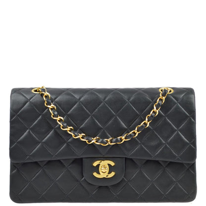 Chanel 1994-1996 Black Lambskin Medium Classic Double Flap Shoulder Bag