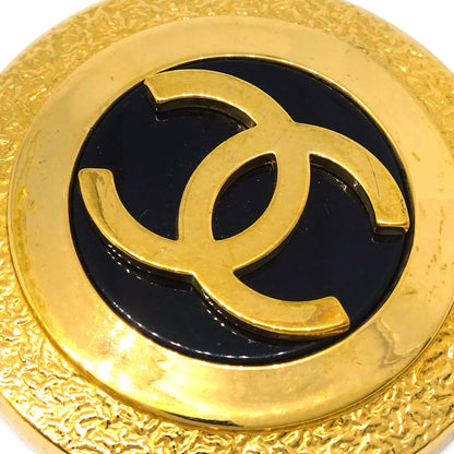 Chanel Button Earrings Clip-On Gold Black 93A