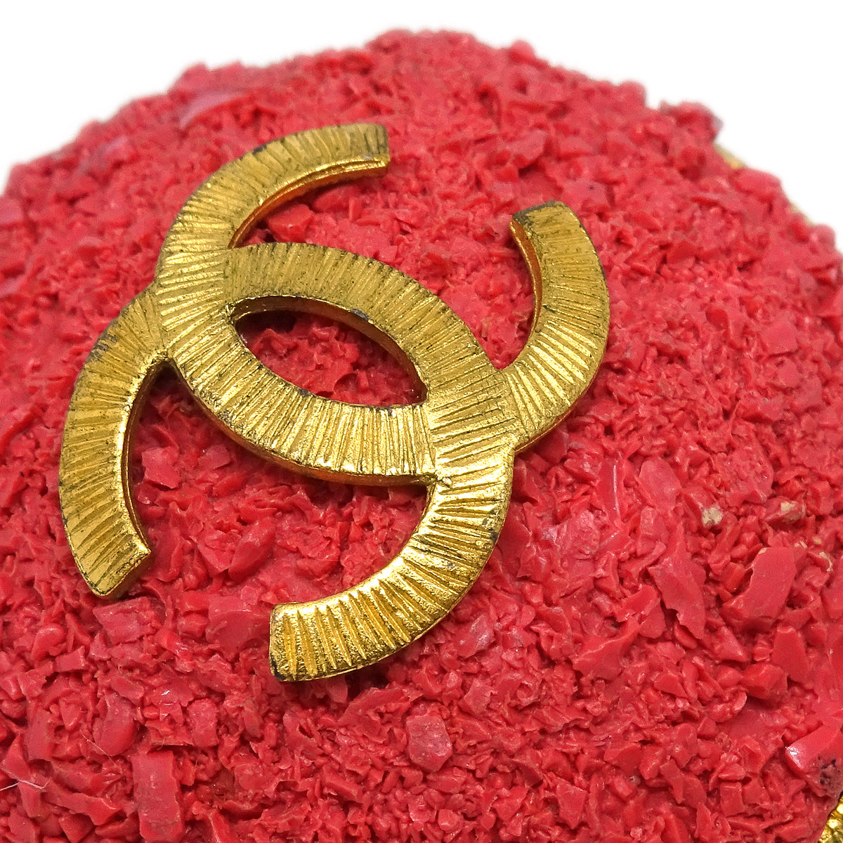 Chanel Button Earrings Clip-On Red 93C