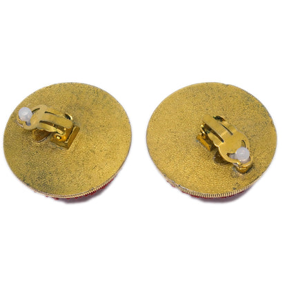 Chanel Button Earrings Clip-On Red 93C