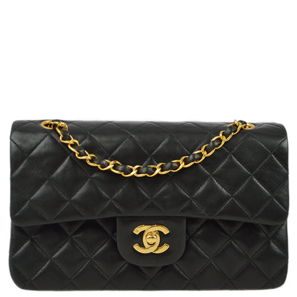 Chanel 1994-1996 Black Lambskin Small Classic Double Flap Shoulder Bag