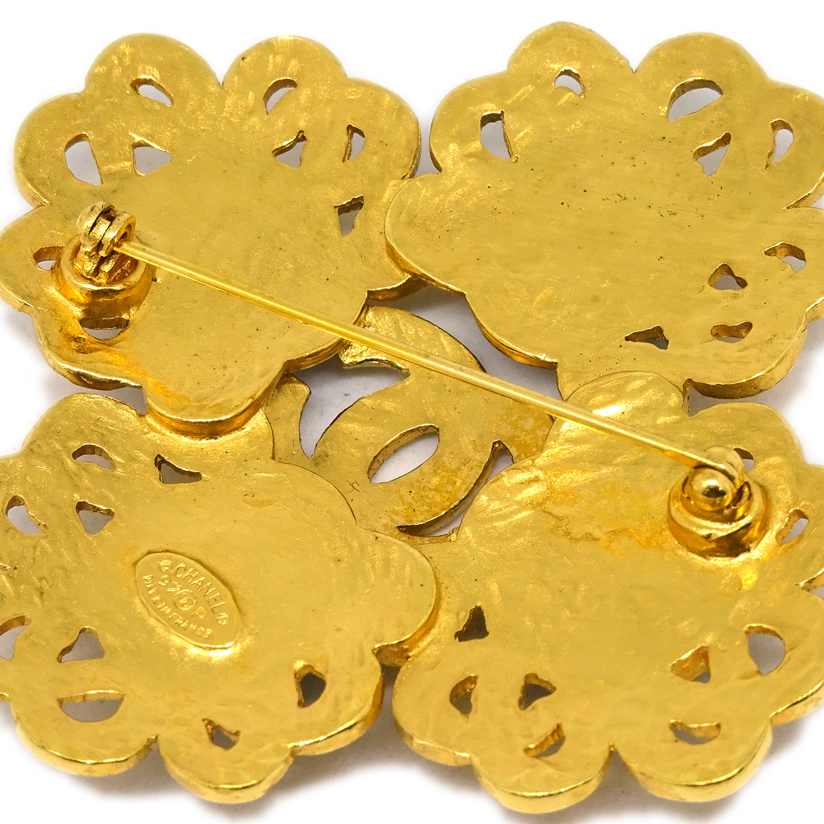 Chanel Stone Brooch Pin Gold Blue 97P