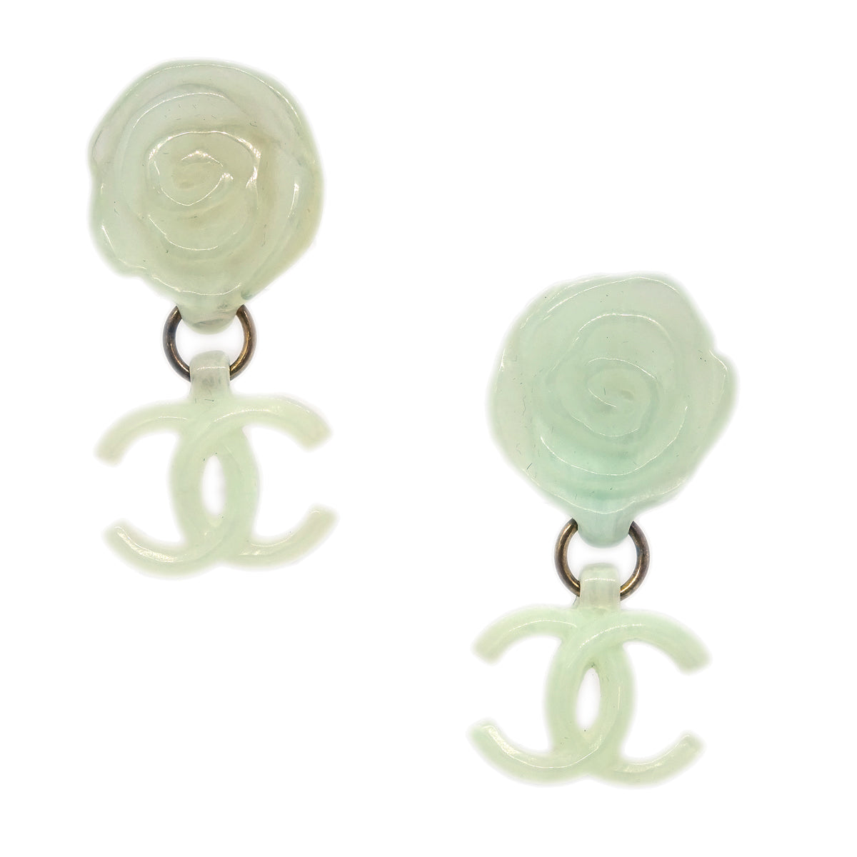 Chanel Dangle Earrings Clip-On Light Green 02P