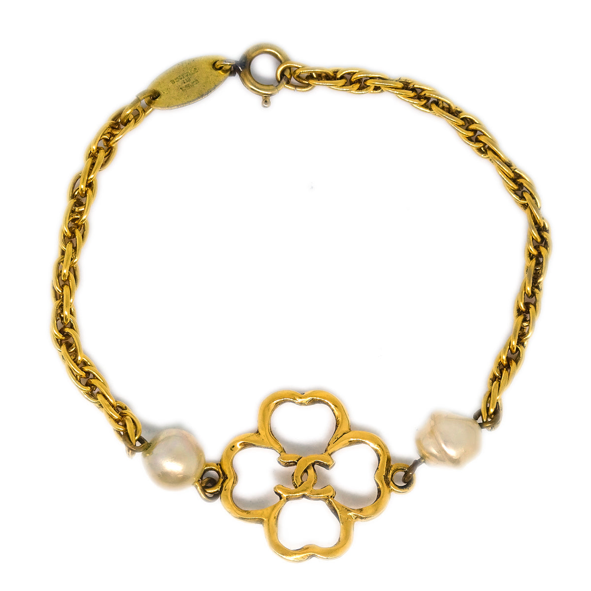 Chanel Gold Costume Pearl Clover Bracelet 1983