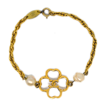 Chanel Gold Costume Pearl Clover Bracelet 1983