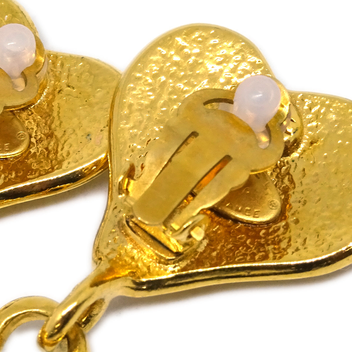 Chanel Gripoix Heart Dangle Earrings Clip-On Gold 95P